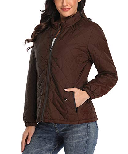 Dilgul Chaquetas de Mujer Collar del Soporte Invierno Acolchados Ligeros Chaquetas Marrón X-Large