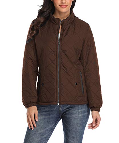 Dilgul Chaquetas de Mujer Collar del Soporte Invierno Acolchados Ligeros Chaquetas Marrón X-Large