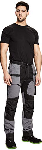 DINOZAVR Keilor Pantalones de Trabajo para Hombre con Bolsillos para Rodillera, Bolsillos Multifuncionales y Cintura Elástica Gris EU46