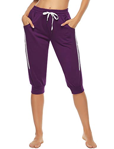 Doaraha 3/4 Pantalones Deporte para Mujer Pantalon Piratas Capri Pantalones Chándal con Cordón para Correr,Yoga,Fitness,Danza