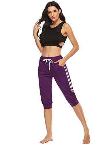 Doaraha 3/4 Pantalones Deporte para Mujer Pantalon Piratas Capri Pantalones Chándal con Cordón para Correr,Yoga,Fitness,Danza