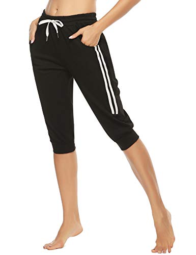 Doaraha 3/4 Pantalones Deporte para Mujer Pirata Pantalón Casuales Capri Deportivos con Cordón para Running,Yoga,Fitness,Correr,Danza
