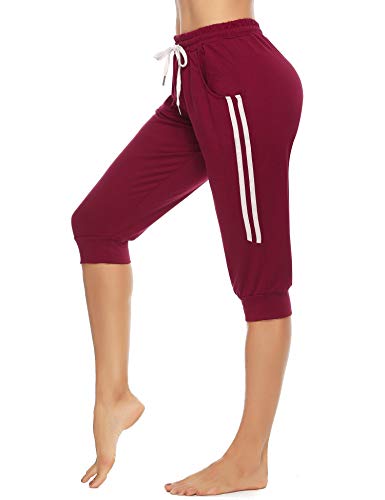 Doaraha 3/4 Pantalones Deporte para Mujer Pirata Pantalón Casuales Capri Deportivos con Cordón para Yoga,Correr,Fitness,Danza,Running