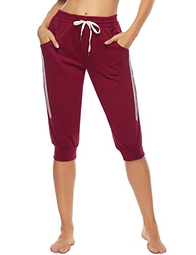 Doaraha 3/4 Pantalones Deporte para Mujer Pirata Pantalón Casuales Capri Deportivos con Cordón para Yoga,Correr,Fitness,Danza,Running