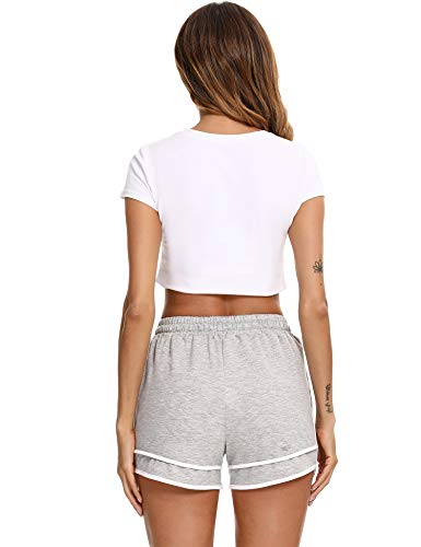 Doaraha Pantalones Cortos Mujer Deporte Algodón Cintura Elástica Ajustable Pantalon Deportivo Corto con Bolsillos Verano Shorts Pantalones Deportes Suave Transpirable