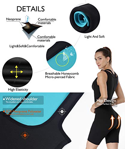 DoLoveY - Body entero de neopreno, body sauna moldeador del cuerpo, reductor de cintura, para perder peso y entrenar, con pantalón y manga para mujer - B074J8J3TM, S, Negro