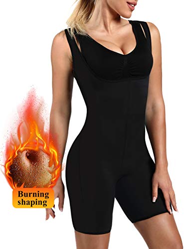 DoLoveY - Body entero de neopreno, body sauna moldeador del cuerpo, reductor de cintura, para perder peso y entrenar, con pantalón y manga para mujer - B074J8J3TM, S, Negro