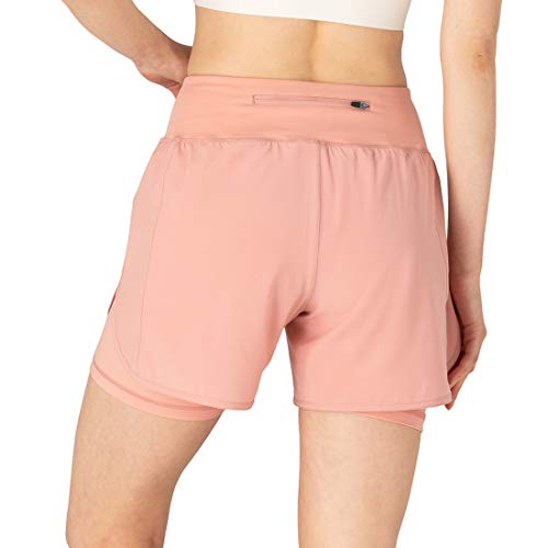 donhobo Pantalones cortos de deporte para mujer, de verano, 2 en 1, de secado rápido, para correr, fitness, yoga, jogging, entrenamiento Rosa. S