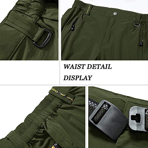donhobo Pantalones de senderismo para hombre, ligeros, de secado rápido, resistentes al agua, elásticos, de camping, funcionales, para el tiempo libre, para escalar, con cinturón Verde militar. XXL