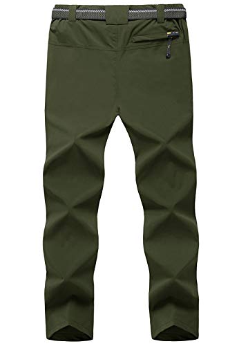 donhobo Pantalones de senderismo para hombre, ligeros, de secado rápido, resistentes al agua, elásticos, de camping, funcionales, para el tiempo libre, para escalar, con cinturón Verde militar. XXL