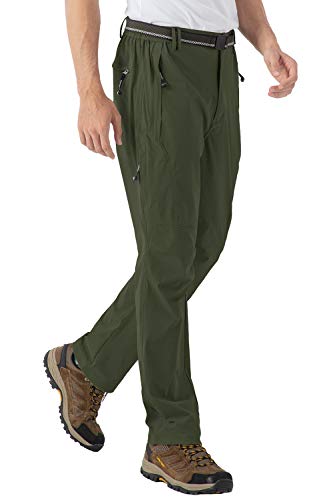 donhobo Pantalones de senderismo para hombre, ligeros, de secado rápido, resistentes al agua, elásticos, de camping, funcionales, para el tiempo libre, para escalar, con cinturón Verde militar. XXL