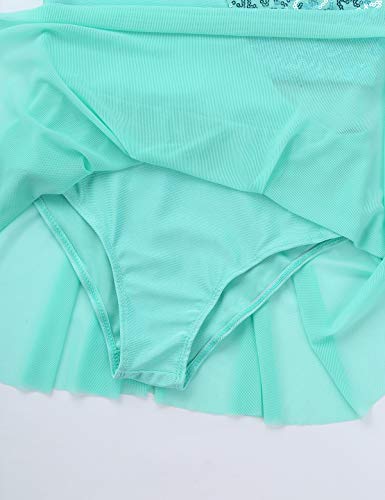 dPois Maillot Patinaje Artistico para Niña Vestido de Patinaje Lentejuelas sin Mangas Disfraz de Bailarina Maillot Ballet con Falda Tutu Princesa Skating Ballet Dress Verde 14 Años