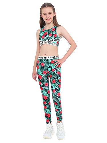 dPois Ropa Deportiva Niñas Chandales Estampados Crop Top Corto y Pantalones Leggings de Deporte Chicas Chalecos Deportivos Danza Conjuntos de Gym Yoga Fitness Running Rojo 11-12 años