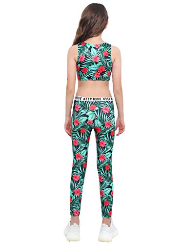 dPois Ropa Deportiva Niñas Chandales Estampados Crop Top Corto y Pantalones Leggings de Deporte Chicas Chalecos Deportivos Danza Conjuntos de Gym Yoga Fitness Running Rojo 11-12 años