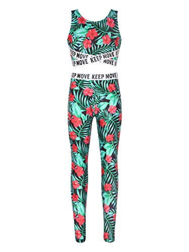 dPois Ropa Deportiva Niñas Chandales Estampados Crop Top Corto y Pantalones Leggings de Deporte Chicas Chalecos Deportivos Danza Conjuntos de Gym Yoga Fitness Running Rojo 11-12 años