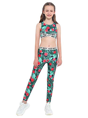 dPois Ropa Deportiva Niñas Chandales Estampados Crop Top Corto y Pantalones Leggings de Deporte Chicas Chalecos Deportivos Danza Conjuntos de Gym Yoga Fitness Running Rojo 11-12 años