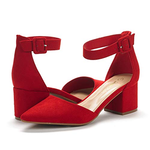 Dream Pairs Annee Zapatos de Tacón Bajo Ante para Mujer Rojo 40 EU/9.5 US