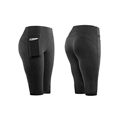 DressLksnf Mujer Mallas Pantalones Deportivos Yoga Fitness,Leggins Pantalon Deporte Yoga de Mujer Pilates Tramo con Bolsillos Pantalones De Cinco Puntos De Color Liso De Secado RáPido A36