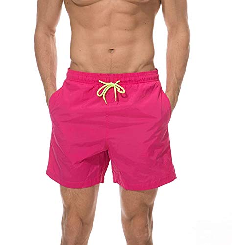 Ducomi Ben - Bañador para hombre y playa, con triple bolsillo – Pantalón corto de malla interior, elástico y secado rápido. Calzoncillos para natación, voleibol, playa y Surf rosa S