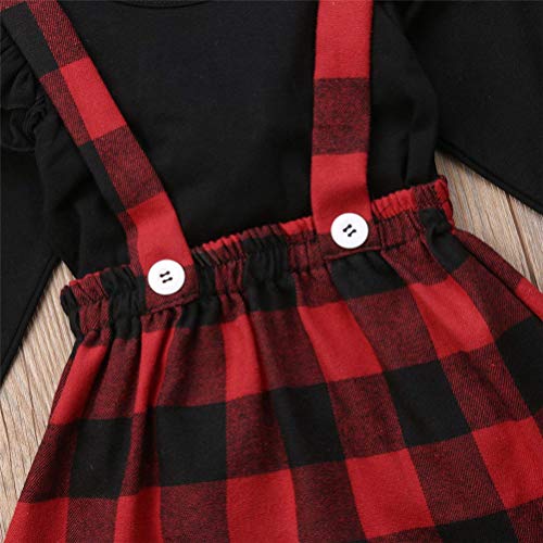 EDOTON Niñas T-Shirt Correa Vestido Trajes de Navidad 2 Unids/Set Manga Larga con Volantes Top Overoles Falda a Cuadros Conjunto de Ropa (4-5 Años, Manga Larga)