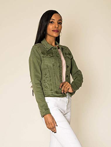 EGOMAXX Chaqueta Corta De Jeans para Mujeres Chaqueta Corta De Primavera Denim West, Color:Caqui, Talla:38