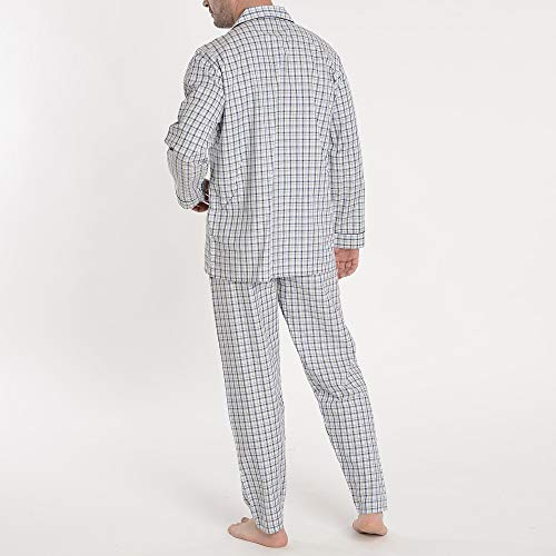 El Búho Nocturno Pijama de Caballero de Manga Larga clásico a Cuadros de viyela de algodón para Hombre M Celeste Cuadros