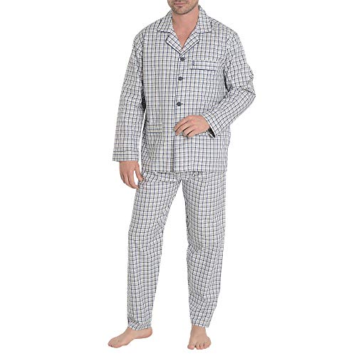 El Búho Nocturno Pijama de Caballero de Manga Larga clásico a Cuadros de viyela de algodón para Hombre M Celeste Cuadros