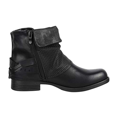 Elara Botines Mujer Botas de Estilo Motero con Remaches Chunkyrayan Negro BZ8399-KB Black-36