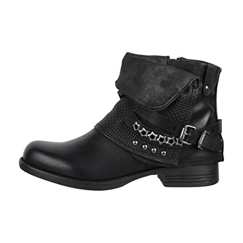 Elara Botines Mujer Botas de Estilo Motero con Remaches Chunkyrayan Negro BZ8399-KB Black-36