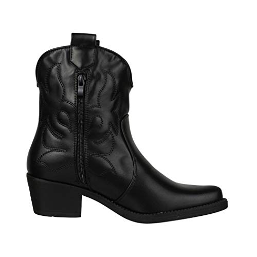 Elara Botines Mujer Botas de Vaquero Chunkyrayan Negro 301-A31 Black-36