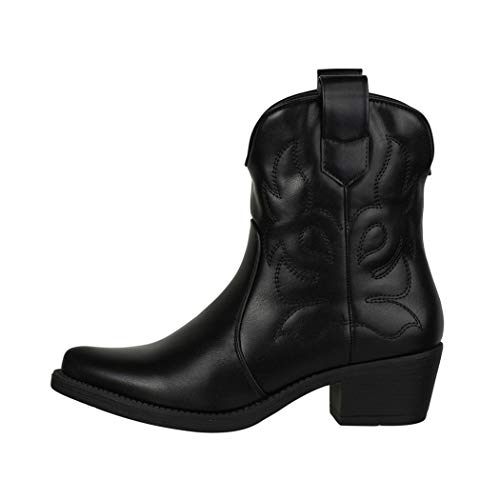 Elara Botines Mujer Botas de Vaquero Chunkyrayan Negro 301-A31 Black-36