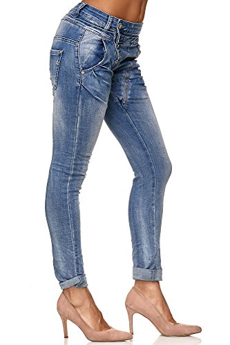 Elara Jeans para Mujer Boyfriend Baggy Botones Chunkyrayan Azul C613M Blue 42/XL