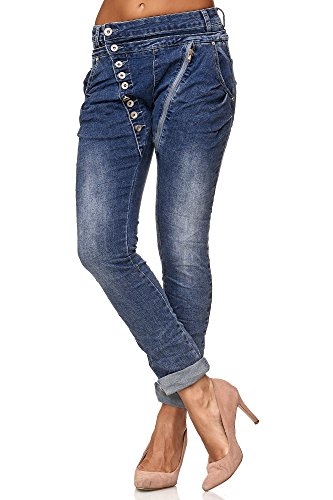 Elara Jeans para Mujer Boyfriend Baggy Botones Chunkyrayan Azul Oscuro C613MK/H-F Dk.Blue 42/XL