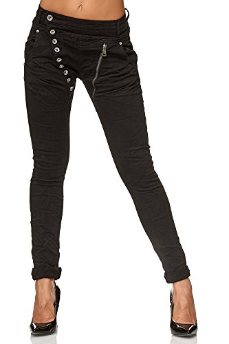 Elara Jeans para Mujer Boyfriend Baggy Botones Chunkyrayan Negro C613K-15/F15 Black 42/XL