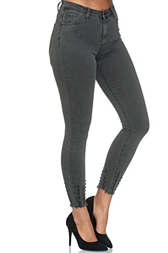 Elara Jeans para Mujer Elástico Cintura Alta Skinny Chunkyrayan Gris EL01-6 Grey 48 (4XL)