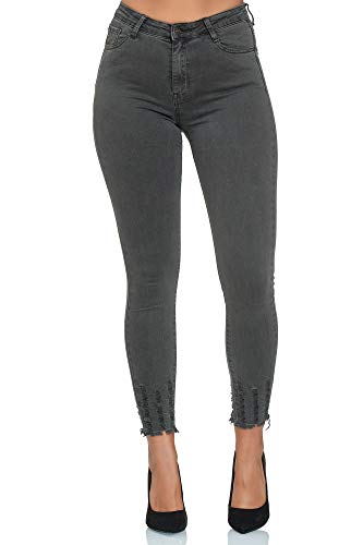 Elara Jeans para Mujer Elástico Cintura Alta Skinny Chunkyrayan Gris EL01-6 Grey 48 (4XL)