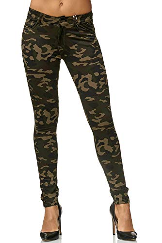 Elara Pantalón Elástico de Mujer Skinny Fit Jegging Chunkyrayan Ejercito Verde A92 Army 36 (S)