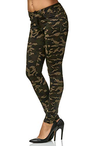 Elara Pantalón Elástico de Mujer Skinny Fit Jegging Chunkyrayan Ejercito Verde A92 Army 36 (S)
