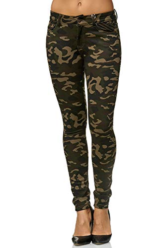 Elara Pantalón Elástico de Mujer Skinny Fit Jegging Chunkyrayan Ejercito Verde A92 Army 36 (S)