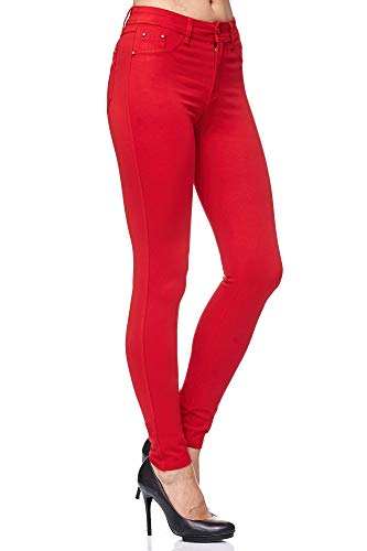 Elara Pantalón Elástico de Mujer Skinny Fit Jegging Chunkyrayan Rojo H21 Red 38 (M)