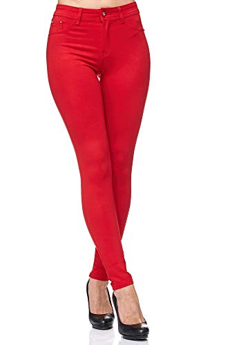 Elara Pantalón Elástico de Mujer Skinny Fit Jegging Chunkyrayan Rojo H21 Red 40 (L)