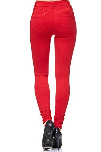Elara Pantalón Elástico de Mujer Skinny Fit Jegging Chunkyrayan Rojo H21 Red 40 (L)