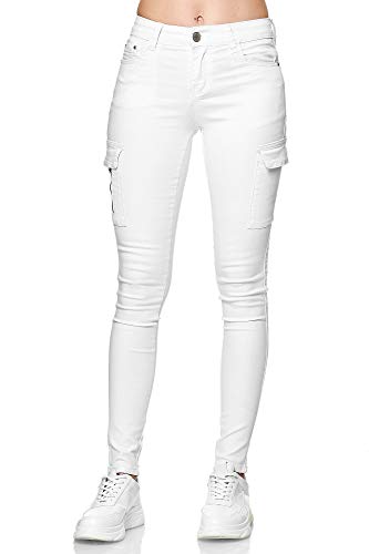Elara Pantalones Cargo Mujer Slim Fit Denim Chunkyrayan Blanco YA572 White-46 (3XL)