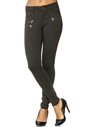 Elara Pantalones Elásticos de Mujer Skinny Fit Jegging Chunkyrayan Gris Oscuro H86-6 Dk.Grey 42 (XL)