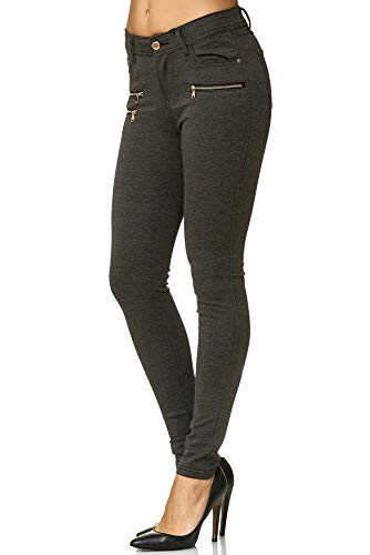 Elara Pantalones Elásticos de Mujer Skinny Fit Jegging Chunkyrayan Gris Oscuro H86-6 Dk.Grey 42 (XL)