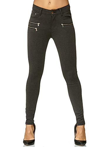 Elara Pantalones Elásticos de Mujer Skinny Fit Jegging Chunkyrayan Gris Oscuro H86-6 Dk.Grey 42 (XL)