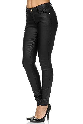 Elara Pantalones Mujer Polipiel Push Up Chunkyrayan Negro E621 Black-44 (2XL)