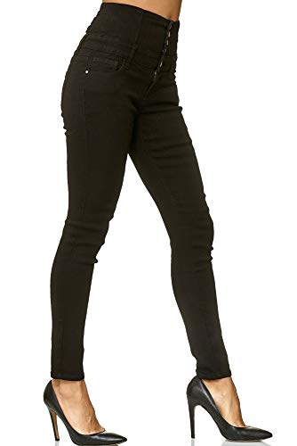 Elara Vaqueros Elásticos para Mujeres Cintura Alta Flaca Chunkyrayan Negro Y6109 Black 46 (3XL)