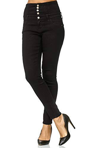 Elara Vaqueros Elásticos para Mujeres Cintura Alta Flaca Chunkyrayan Negro Y6109 Black 46 (3XL)