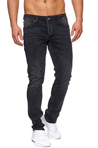 Elara Vaqueros Hombre Slim Fit Denim Stretch Chunkyrayan Negro 16533-Schwarz-36W / 36L